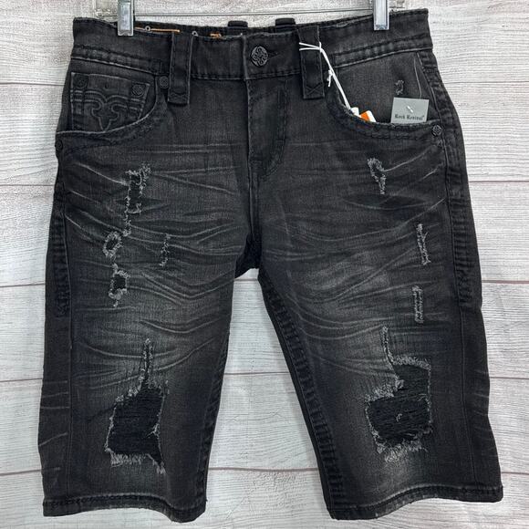 NWT Rock Revival Ryker Distressed Black Jean Shorts Mens Size 30 - Picture 5 of 9